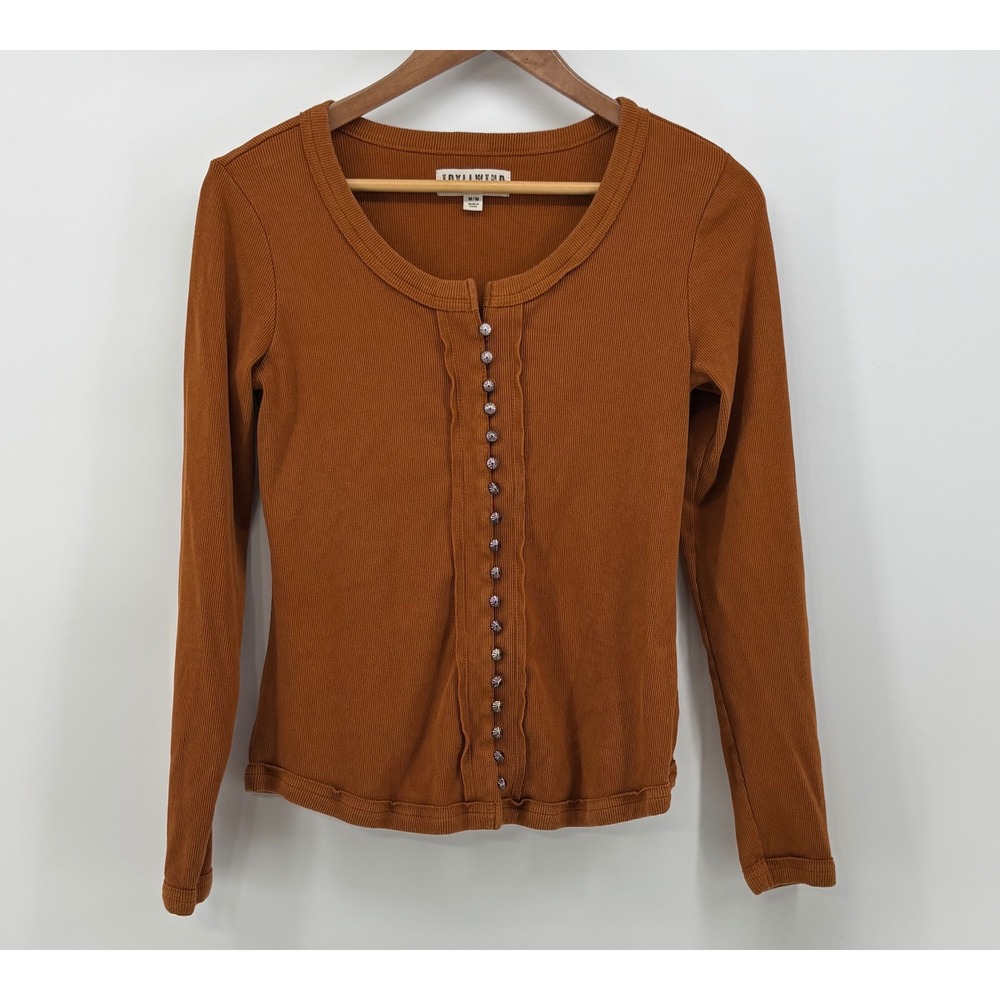 Idyllwind Ramblng Long Sleeve Button Down Shirt Women's M Rust Orange Ribbed